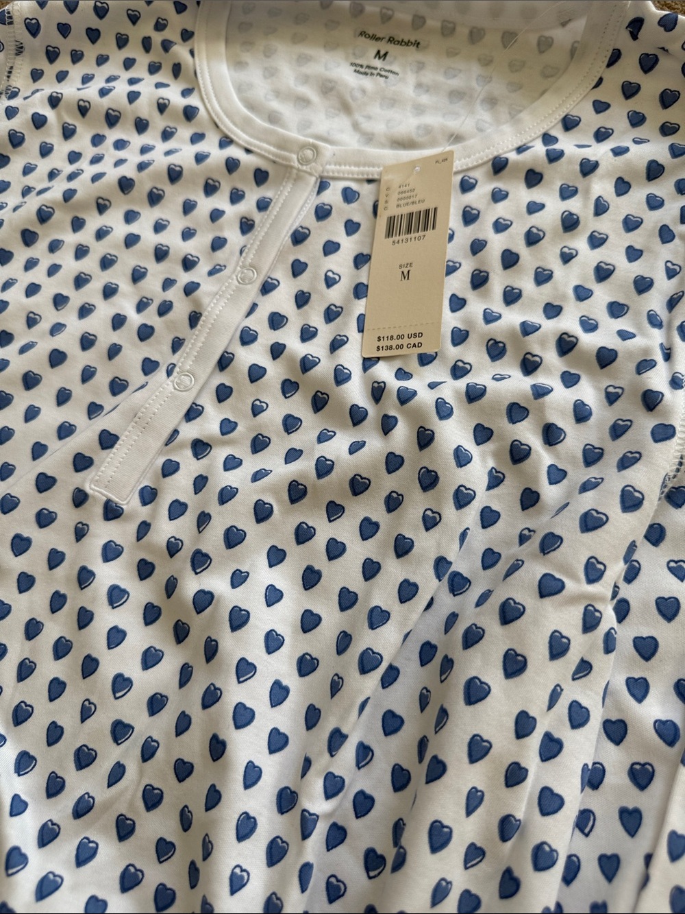 Roller Rabbit White Pajama Set with Blue Heart Print Henley - Picture 6 of 6